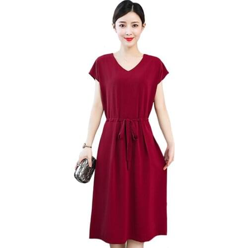 2021 Summer Casual Midi Dress Women Solid Color V-neck Short Sleeve Vintage Loose Dresses Female Beach Boho Dress