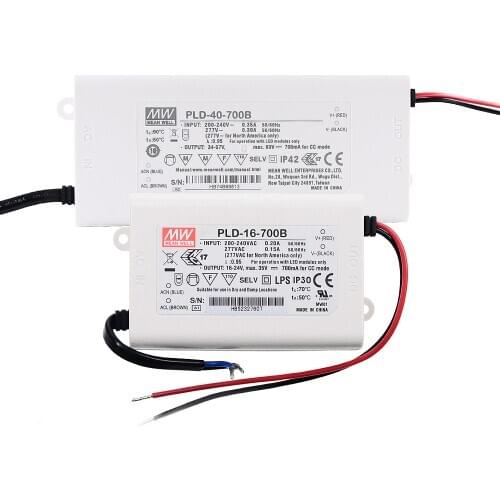 PLD-16/25/40/60-350/500/700/1050/1400/1750/2000/2400mA MeanWell led driver ip42 with PFC for LED fixture appliance
