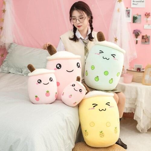 24~50cm Bubble Tea Family Stuffed Plush Fruits Drink Bottle Strawberry Pineapple milk tea cup pillow cushion kids toys