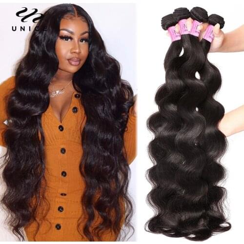 UNice Hair 30 inch Body Wave Bundles Peruvian Hair Bundles 100% Human Hair Extension Virgin Hair Weave Natural Color 1/3/4 Piece