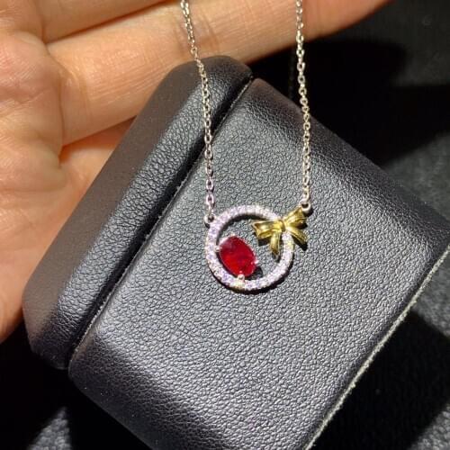 Shilovem 925 sterling silver real Natural ruby pendants fine Jewelry wedding women Christmas gift new 4*6mm dz0406888agh