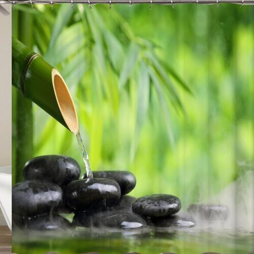 Fabric Shower Curtain Spa Decor Green Yellow Mildew Resistant Bathroom Zen Garden Theme Decor View for Bathroom Bamboos