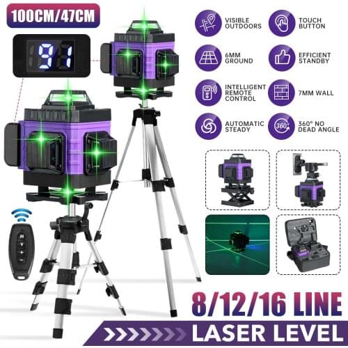 Level Laser Max 16 Line 360 Horizontal Vertical Cross 4D Green Light Self-Leveling Powerful Laser Laser With Romote Controll
