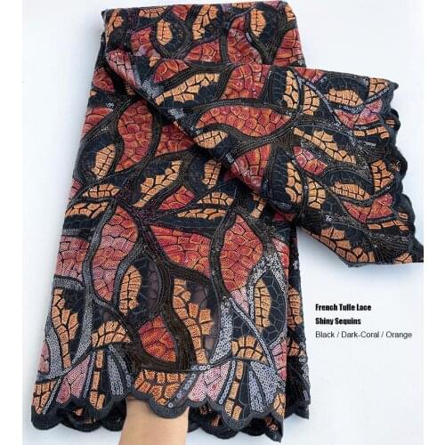 5 yards French Net Lace African Textured Tulle Fabric with Sequins Fashionable Casual and Occasional Traditional Wear