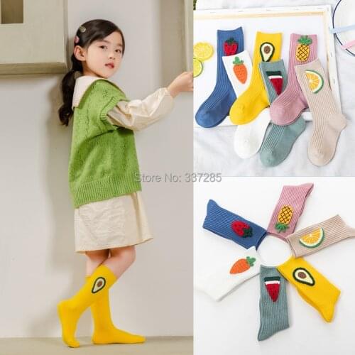 Girls high cotton socks spring fruit Strawberry pineapple carrot design Sock baby kids princess spring infant child stocking