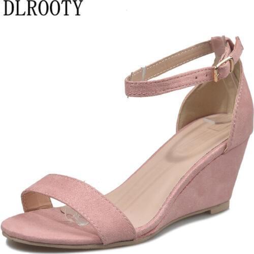 Woman Sandals Shoes Summer Pumps High Heels Wedges Peep Toe Buckle Strap Fashion Hollow Solid Gladiator Plus Size 35-43