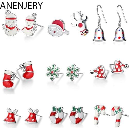 925 Sterling Silver Christmas Stud Earrings For Women Tree Snowflake Bell Snowman Deer Earrings Jewelry Xmas Gifts