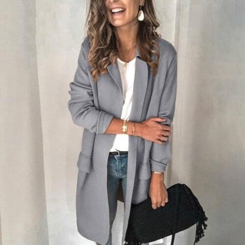 Office Lady Autumn Solid Color Lapel Collar Pockets Decor Blazer Jacket Office Lady Leopard Print Lapel Collar