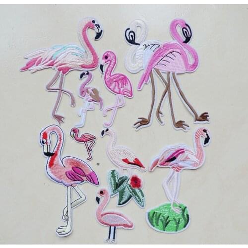 1 Pcs Flamingo Birds Animals Embroidery Iron On Patches For Clothing DIY Stripes Garment Stickers Custom Applique Sewing Badges