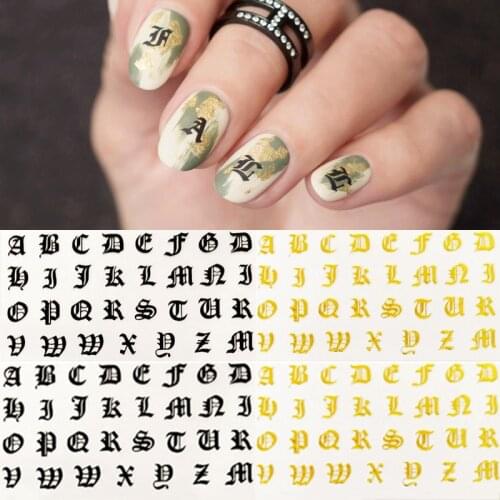 1PCs Ultra Thin Gummed Black White Gold Silver Nail Art Supplies Symbolic Number Letter Nail Sticker Decal Nails Accessories