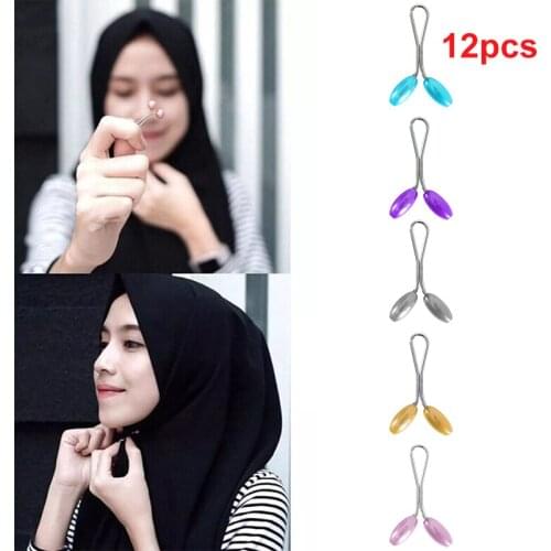 12pcs Headscarf Shawl Scarf Clips Colorful Oval Round Pearl Muslim Scarf Hijab Clips Pearl Scarf Brooches for Women Jewelry