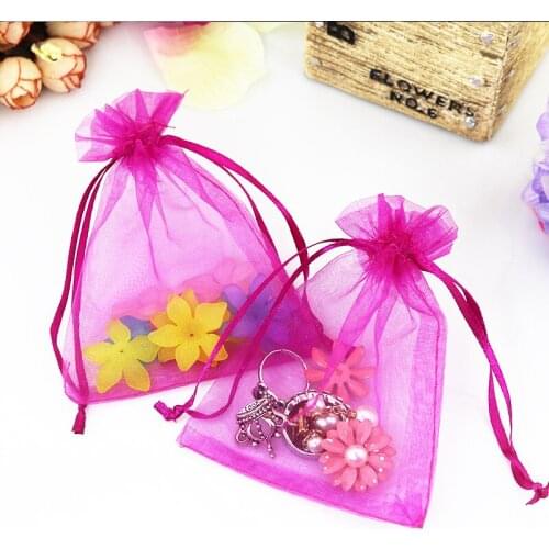 35x50cm (13.7"x19.6") Big Size Fuchsia Organza Bags Wedding Cloth Toys Packaging Organza Gift Pouches With Drawstring 50pcs