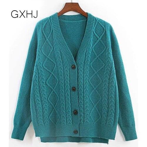 3XL knit sweater cardigan women short shawl jacket V-neck Women 2021 Autumn Winter Long Sleeve Solid Sweaters Coat & Jacket 121