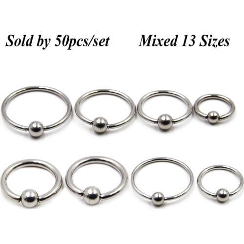 50pcs/set Stainless Steel Captive Bead Ring Nose Ring Earring Septum Lip Piercing BCR/CBR