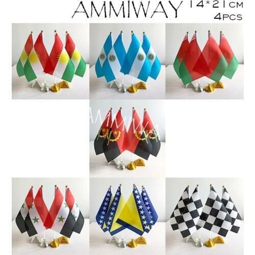 AMMIWAY 14x21cm 4pcs Kurdish Argentina Belarus Angola Table Flags Syria Bosnia and Herzegovina Checkered F1 Racing Desk Flag