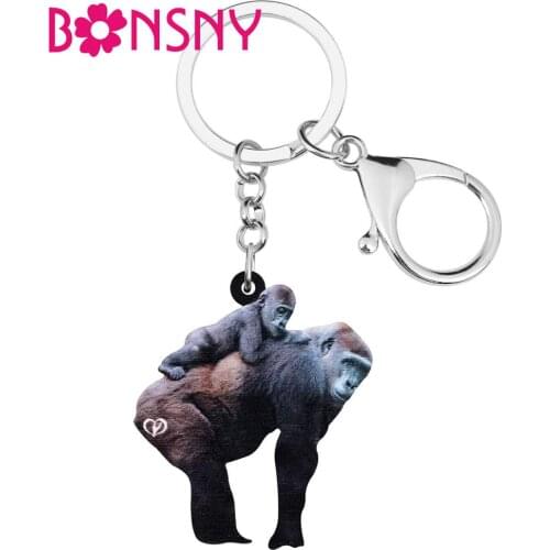 Bonsny Acrylic Black Gorilla Keychains Printing Animal Keyring Jewelry Gift For Women Kids Teens Fashion Classic Car Accessories