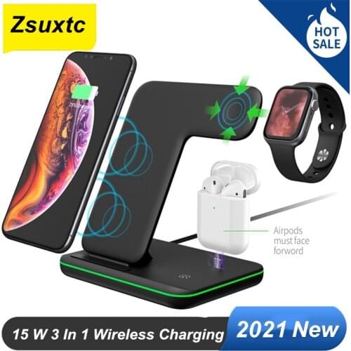 15 W 3 In 1 Fast Wireless Charger for Iphone Samsung Mobile Phone Headset Smart For Airpods IWatch Wireless Charger