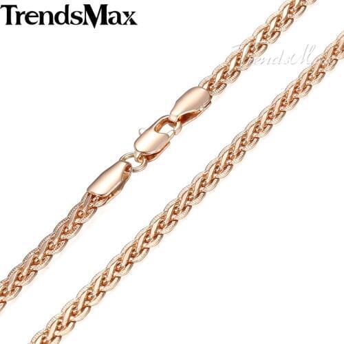 Trendsmax 5mm Womens Mens Necklace Rose Gold Color Wheat Chain Wholesale Dropship Jewelry GN214