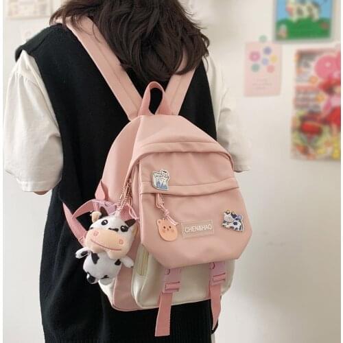 Teenage Girl Harajuku Fashion Bag Badge Ladies Laptop Cute Backpack Student Women School Bags Trendy Kawaii Book Female Backpack