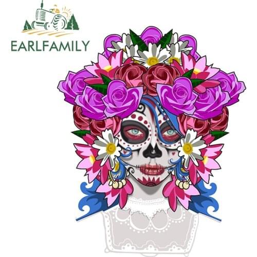 EARLFAMILY 13cm x 10.4cm for Mexican Katrina Car Sticker Motorcycle Car Bumper Window Vinyl Material Personality Creative Decal