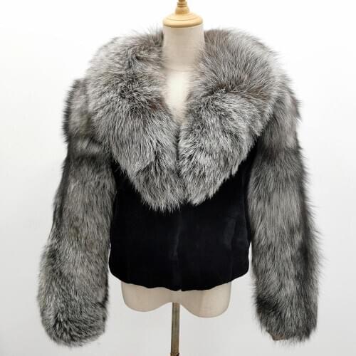 Janefur Fox Fur Jacket Woman High Quality Natural Rabbit Fur Coat Winter Warm Soft Fluffy Outerwear