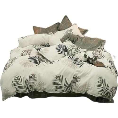 4PCS Bedding Set Palm Leaf Flamingo Printed Home Textile QueenTwin Duvet Cover Sheet Pillowcase Bed Set