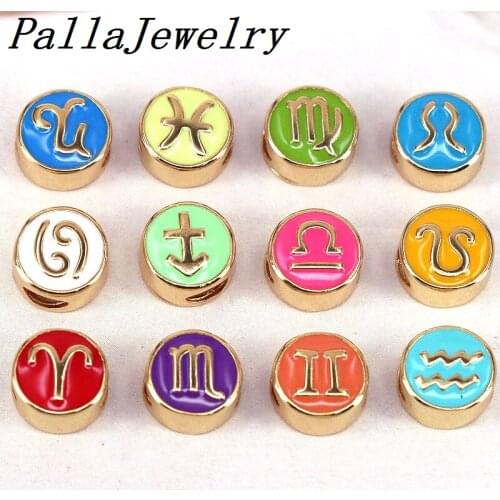 20Pcs Charms Colorful Enamel Round Constellation Beads Gold Filled Twelve Constellations Spacer Bead For Jewelry Making Bracelet