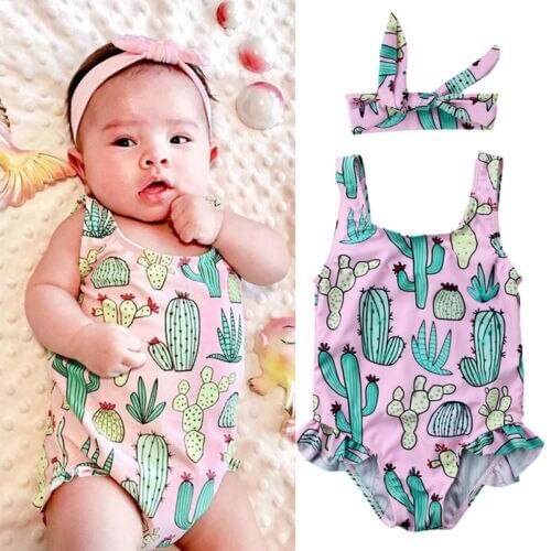2021 Summer Swim BikinisToddler Baby Girl Cactus Printed Swimsuit Swimwear Swimming Summer Beach Clothes