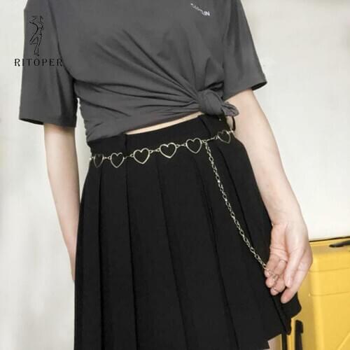 Heart Shape Metal Waist Chain For Women Sweet Decoration Waist Belt Fashion Single-turn chain Waistband For Skirt Jeans