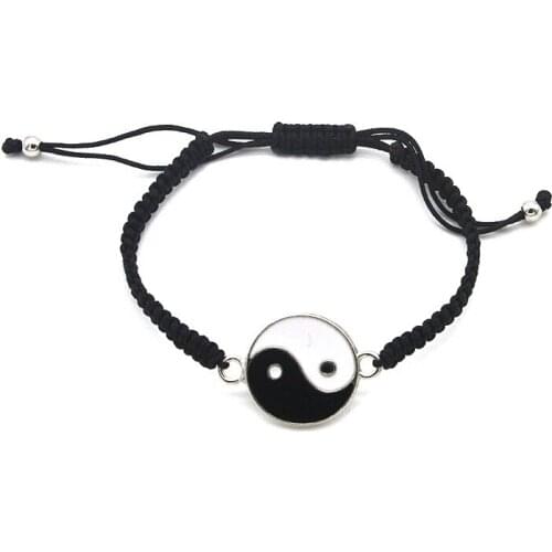 Trendy Unisex Cord Braided Chain Bracelets Chinese Tai Chi Alloy Pendants Two-Piece Woven Bracelets Jewelry Gifts Free Shipping