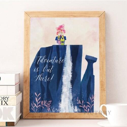 Cartoon Movie Up Balloon Flying House Canvas Print Watercolor Poster Film Adventure Painting Home Decor Nursery Kids Room Decor