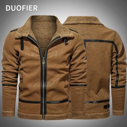 Men Leather Jackets Turn Down Collar Motorcycle Zipper 2021 Male Retro Winter Lamb Wool Thick PU Coats Biker Patchwork Outerwear