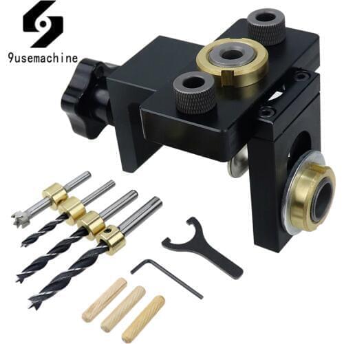 Wood Doweling Jig Pocket Hole Drilling Locator Jig Kit With 6/8/10mm Drill bit Vertical Drill Guide Hole Puncher Tools