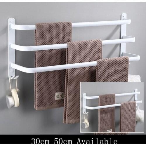 Wall Mount 30-50CM White Aluminium Towel Rack Holder Double Three Bar With Toilet Robe Hook Hanger Kitchen Bathroom Accessories