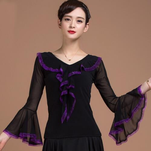 Ballroom Sexy modern Riffle long sleeve Latin dancing clothing top for women/female, fashion costume performance wears YB0601