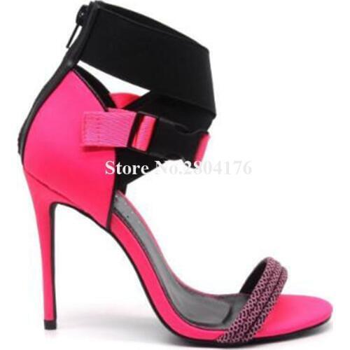 Women Fashion Style Open Toe Patchwork Stiletto Heel Gladiator Sandals Ankle Banded Straps High Heel Sandals Dress Heels