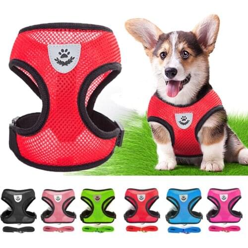 Pink Pet Harness and Leash Set Adjustable No Pull Reflective Dogs Cats Harness Mesh Breathable Puppy Harnesses for Chihuahua