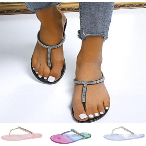 The New Womens Casual Slippers Summer Non Slip Slides Bling Flat Shoes PU Outdoor Beach Flip Flops High Quality Ladies Sandals