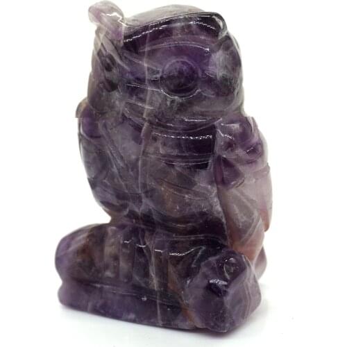 2" Owl Statue Natural Stone Amethyst Carved Home Decoration Healing Crystal Reiki Figurine Spiritual Gemstone Ornament Gift