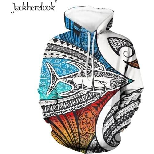 Jackherelook Loose Sweatshirt for Teen Girls Autumn Polynesian Tattoo Tuna Samoan Animal Design Casual Long Hooded Women Tops