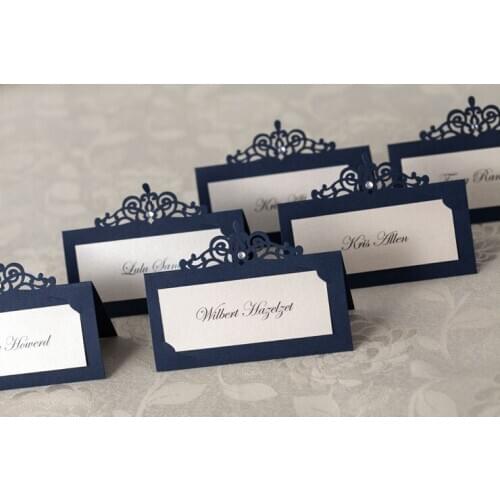 Dark blue wedding party Decoration Place card with Rhinestone Guest Name Cards Holder printable ,48pcs free shipping