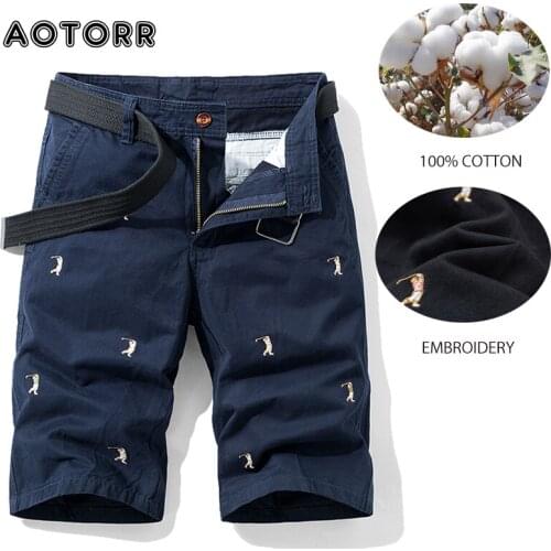 Military Mens Army Cargo Shorts Summer 100% Cotton Shorts Men Loose Embroidery Short Pants Homme Casual Bermuda Trousers 38