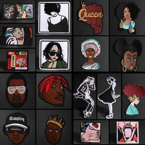 High Quality Embroidered Africa Chief Women Men Patches for Clothes Hip Hop Rock Star Appliques Beautiful Moon Girl Queen Decor