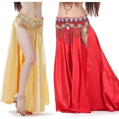 Female Satin Silk Shining Belly Dance Skirt(no Belt) Basic Plus Size Gypsy Spanish Flamenco Bally Dancing Ballroom Costumes