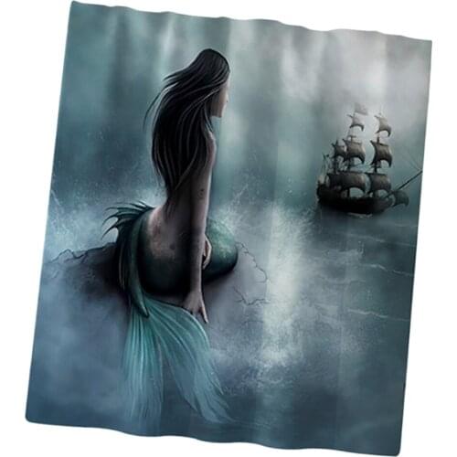 3D Mermaid Shower Curtains Mildew-resistance Hanging Bath Curtain ~71x71inch