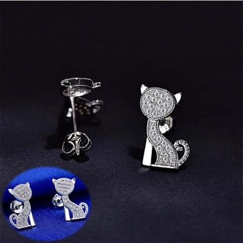 Silver Cutie Love Gifts Womens Earrings Kittens Cat Jewellery Ear Stud Fashion