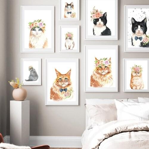 Animal Cats Canvas Painting Child Poster Nursery Wall Art Picture Prints Cute Nordic Kid Baby Bedroom Kindergarten Home Decor