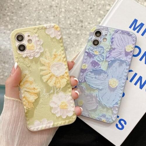 100Pcs/lot Flowers Oil Painting Case For iPhone 12 11 Pro Max Soft TPU Bumper Cover for iphone 7 8 Plus X XR XS Max Mini SE20