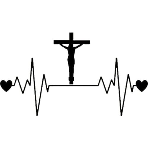 20cm*11.3cm Jesus Cross Heartbeat Lifeline Vinyl Decal Car Sticker Black/Silver S6-3424