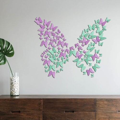 48 Pieces Wall Stickers Solid Color 3D Butterfly Decorative Paper Wall Decor Indoor Ornament for Home
